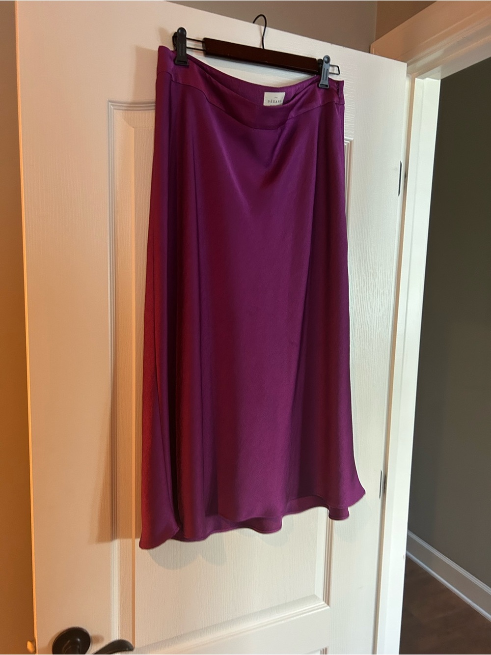 Sézane Silk A-Line Midi Skirt in Deep Magenta - Picture 2 of 9